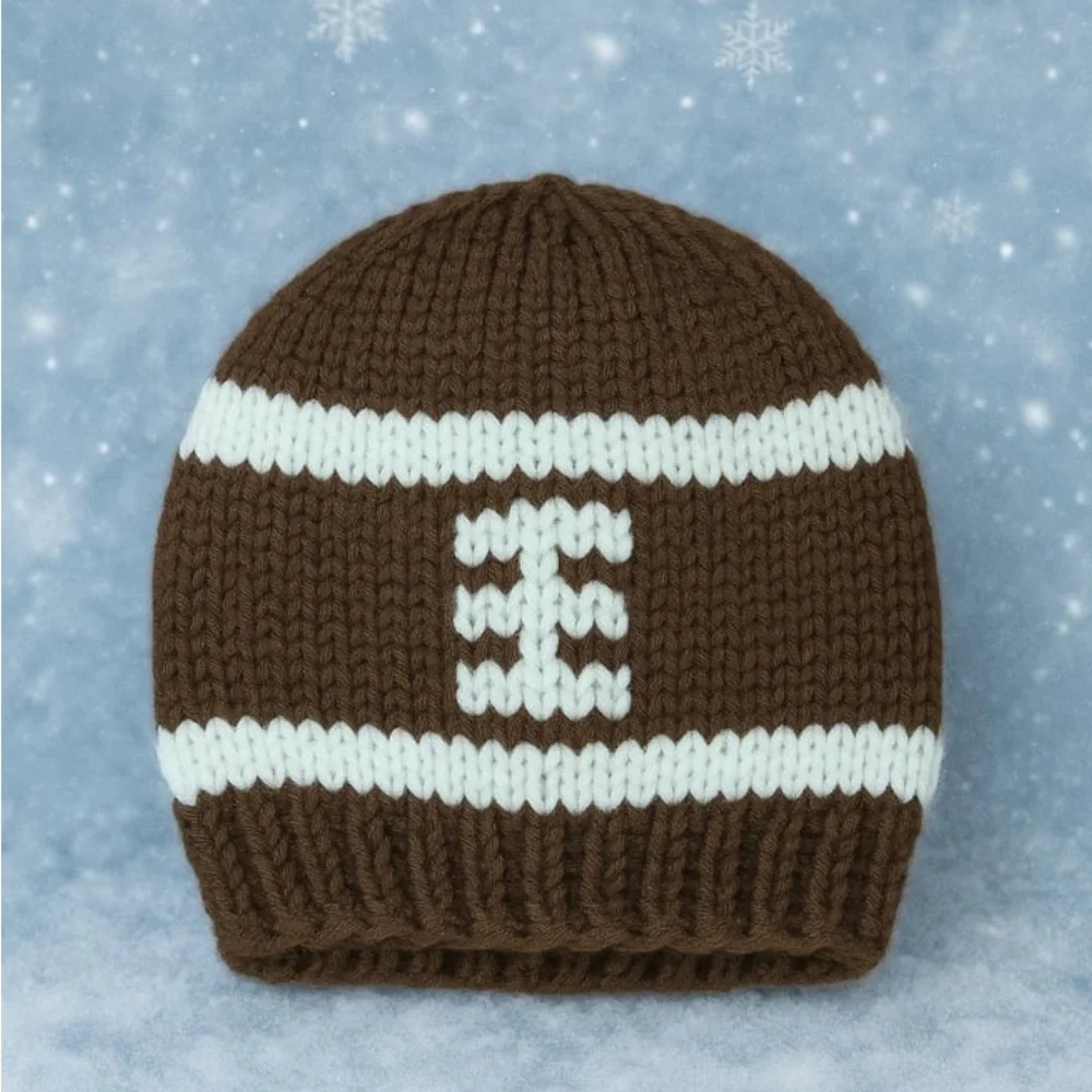 Brown & White Knit Football Baby Beanie - Kids Accessories